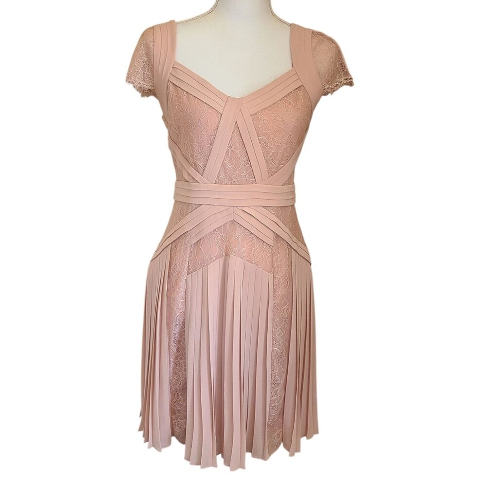 BCBGMAXAZRIA aris short sleeve dress barely pink size 6 prom formal spring